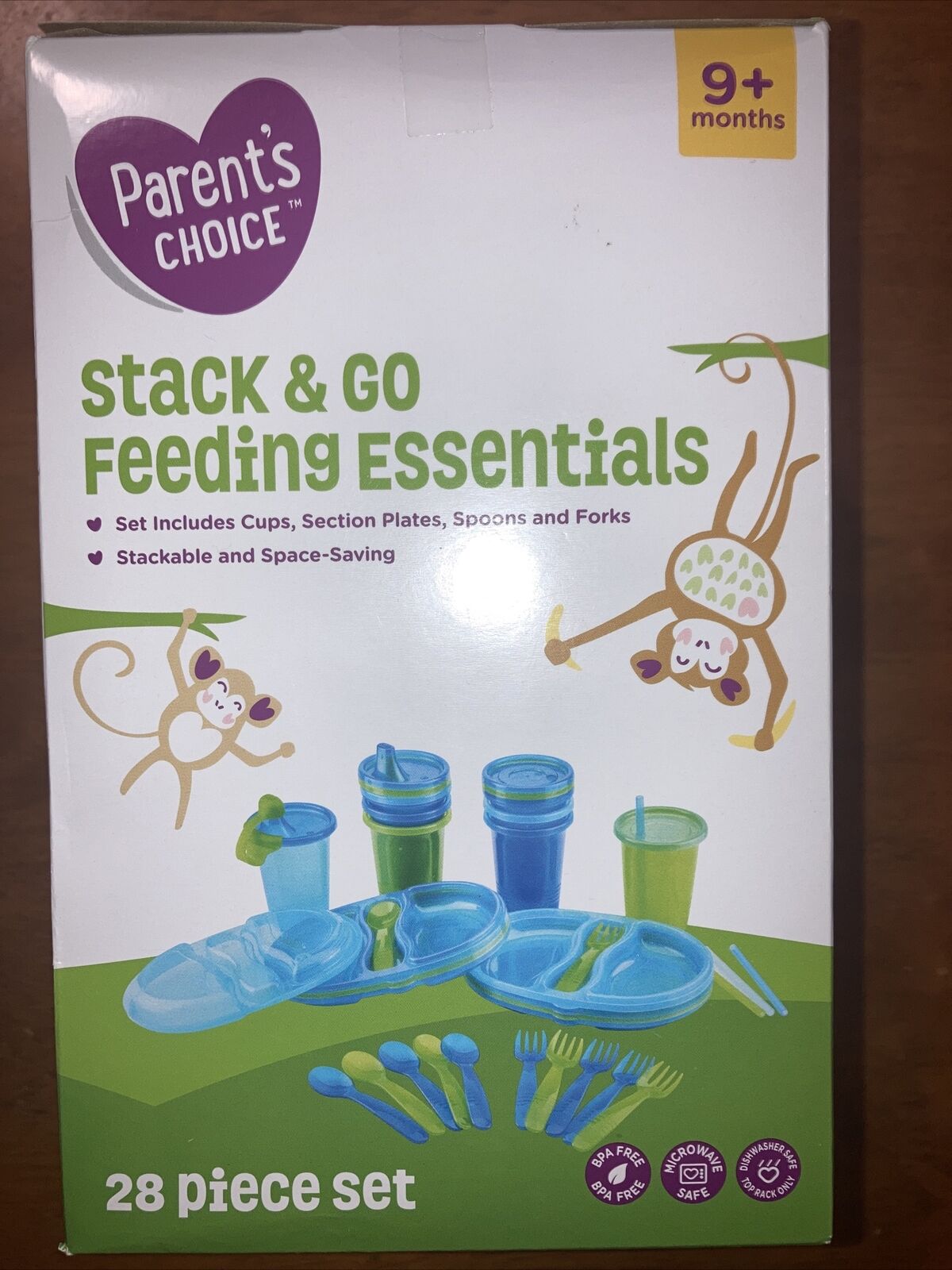 Parents Choice Stack & Go Feeding Essentials 28 piece.  Cups-Plates-Spoons-Forks
